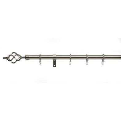 Universal Satin Steel Curtain Pole With Cage Finials  25/28mm 180-320c