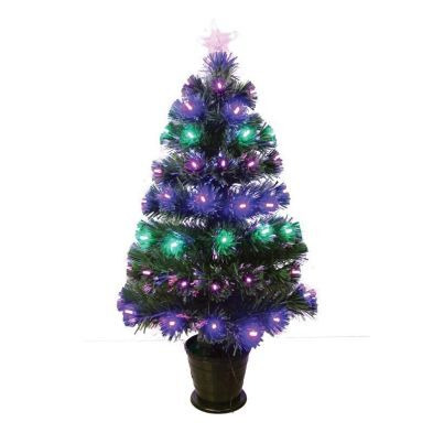 3ft Fibre Optic Christmas Tree Artificial - with LED Lights Pink & Green