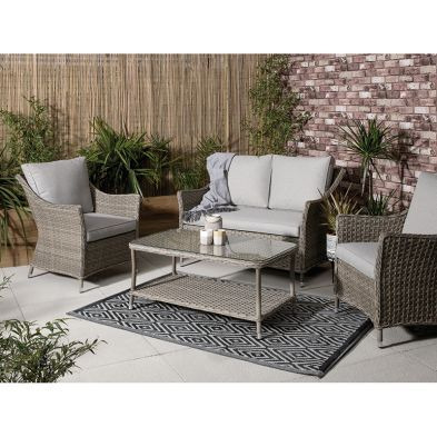 Arles Garden Conservatory Set by Croft - 4 Seats Aluminium Full Round Weave Rattan Grey