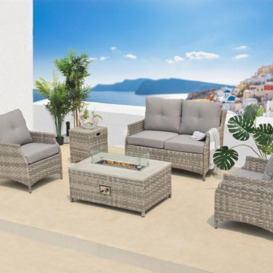 Rhodes Garden Sofa Set by Croft - 4 Seats Half Round Weave Rattan Grey