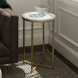 Deco Circular Side Table Gold and White