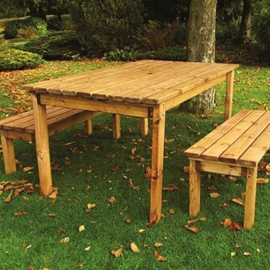 6 Seat 2 Benches & 1 Table Scandinavian Redwood Garden