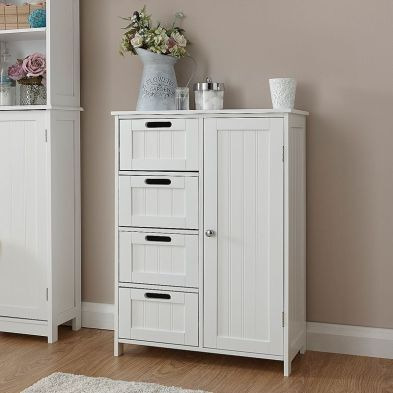 Colonial Bathroom Cabinet White 1 Door 2 Shelves 4 Drawers