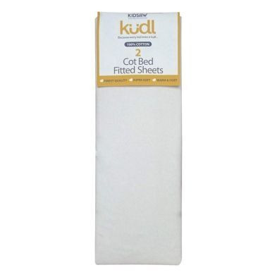 2 Kudl Cot Bed Sheets Cotton White 2 x 5ft by Kidsaw