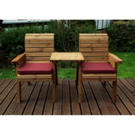 Scandinavian Redwood Garden Tete a Tete by Charles Taylor - 2 Seats Burgundy Cushions