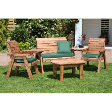 Scandinavian Redwood Garden Patio Dining Set by Charles Taylor - 4 Seats Green Cushions