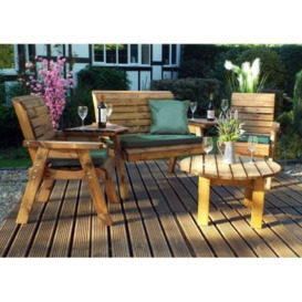 Scandinavian Redwood Garden Patio Dining Set by Charles Taylor - 4 Seats Green Cushions