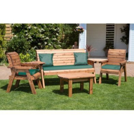 Scandinavian Redwood Garden Patio Dining Set by Charles Taylor - 5 Seats Green Cushions