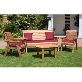 Scandinavian Redwood Garden Patio Dining Set by Charles Taylor - 5 Seats Burgundy Cushions