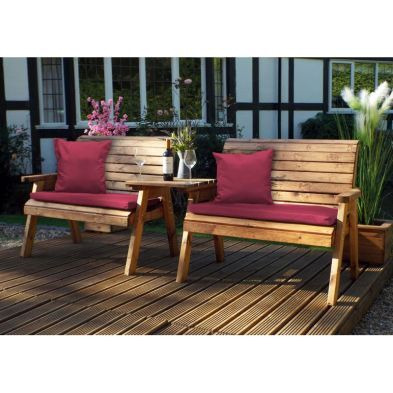 Scandinavian Redwood Garden Tete a Tete by Charles Taylor - 4 Seats Burgundy Cushions