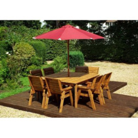 Scandinavian Redwood Garden Patio Dining Set by Charles Taylor - 8 Seats Burgundy Cushions