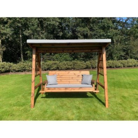 Scandinavian Redwood Garden Swing Seat by Charles Taylor - 3 Seats Grey Cushions