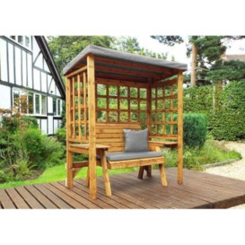 Scandinavian Redwood Garden Arbour by Charles Taylor - 2 Seats Grey Cushions