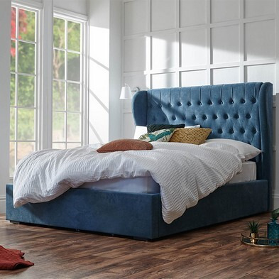 Dakota King Size Ottoman Bed Wood & Fabric Blue 6 x 7ft