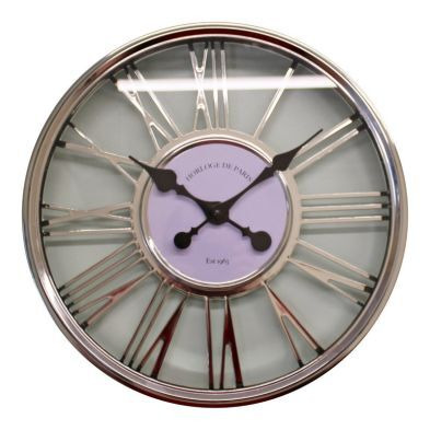 Clock Metal Silver Wall Mounted Battery Powered - 45cm