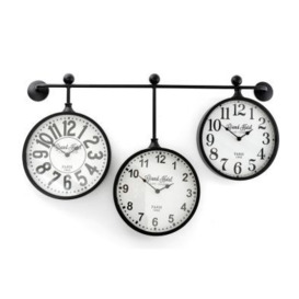 3x Clock Metal Black & White Wall Mounted Battery Powered - 79.4cm