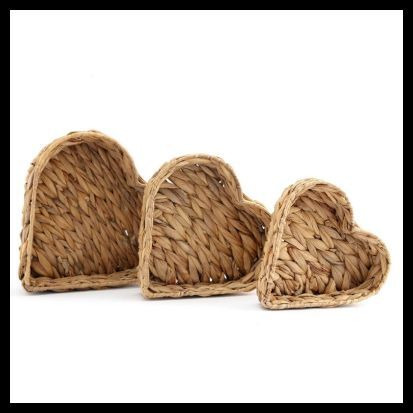 3 x Wicker Heart Baskets - Natural