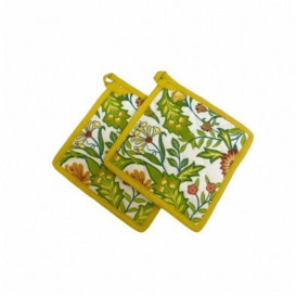 2x Sussex Pot Holder Cotton Yellow with Floral Pattern - 21cm