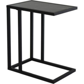 Homcom C Shape End Table W/Metal Frame Marble-Effect Top Sofa Side Table Narrow Snack Coffee Table For Living Room Black