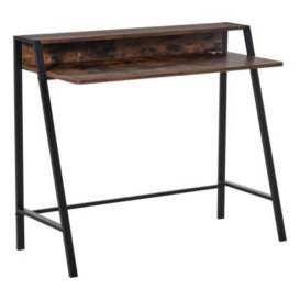 Homcom Industrial-Style Writing Desk With Top Shelf - Brown