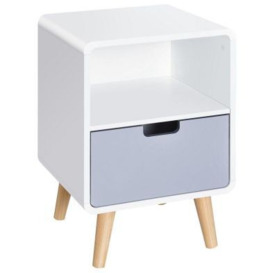 Homcom Scandinavian Style Bedside Table 40Lx38Wx58H cm-White/Grey/Natural Wood Colour