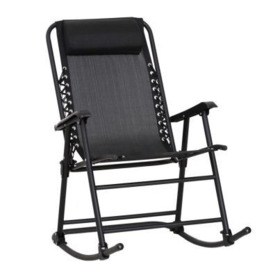 Outsunny Garden Rocking Chair Folding Outdoor Adjustable Rocker Zero-Gravity Seat With Headrest Camping Fishing Patio Deck - Black