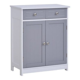 Kleankin 75X60cm Freestanding Bathroom Storage Cabinet Unit W/ 2 Drawers Cupboard Adjustable Shelf Metal Handles Traditional Style Grey White