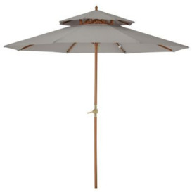Outsunny 2.7 M Garden Parasol Umbrella Double Tier Garden Umbrellas Outdoor Sun Umbrella Sunshade Bamboo Parasol Grey