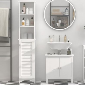 Homcom Tall Bathroom Cabinet Storage Cupboard Floor Standing Home Bathroom Furniture W/ 6 Shelves 165H X 34W X 20D cm White