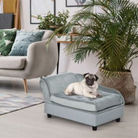 Pawhut Dog Sofa With Storage Pet Chair For Small Dogs Cat Couch With Soft Cushion Light Blue 76 X 45 X 41.5 cm