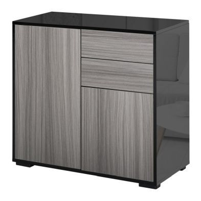 Homcom High Gloss Frame Sideboard Push-Open Design With 2 Drawer For Living Room Bedroom Light Grey And Black