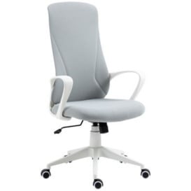 Vinsetto High Back Office Chair Fabric Desk Chair With Armrests Adjustable Height Swivel Wheels Light Grey
