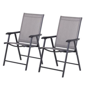 Outsunny Set Of 2 Foldable Metal Garden Chairs Outdoor Patio Park Dining Seat Yard Furniture Grey