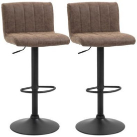 Homcom Adjustable Barstools Set Of 2 Swivel Counter Bar Chairs Bar Stools With Footrest Pu Leather Gas Lift Brown