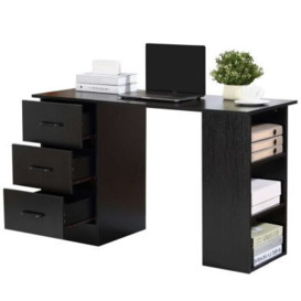 Homcom 120cm Computer Desk With Storage Shelves Drawers Writing Table Study Workstation For Home Office Black