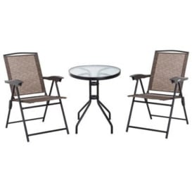Outsunny 3 Piece Patio Furniture Bistro Set 2 Folding Chairs 1 Tempered Glass Table Adjustable Backrest - Brown