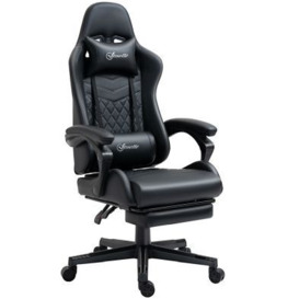 Vinsetto Racing Gaming Chair With Swivel Wheel Footrest Pvc Leather Recliner Gamer Desk For Home Office Black