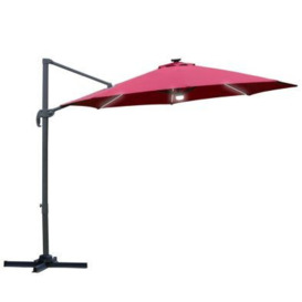 Outsunny 3(M) Led Cantilever Parasol Outdoor Sun Umbrella With Base Solar Lights Red