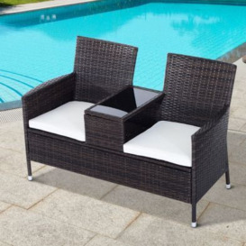 Outsunny 2-Seater Rattan Chair Furniture Set With Middle Tea Table-Brown