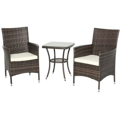 Outsunny Three-Piece Rattan Chair Set With Cushions - Brown