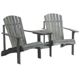 Outsunny Wooden Outdoor Double Adirondack Chairs Loveseat W/ Center Table And Umbrella Hole