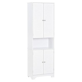Homcom Tall Freestanding Bathroom Cabinet Retro Shutters W/ 3 Compartments Shelves Elevated Base Narrow Organiser White 60L X 30W X 182.5H cm