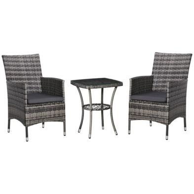 Outsunny Three-Piece Rattan Chair Set With Cushions - Grey