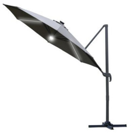 Outsunny 3(M) Led Cantilever Parasol Outdoor Sun Umbrella With Base Solar Lights Grey