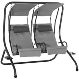 Outsunny Canopy Swing 2 Separate Relax Chairs With Handrails And Removable Canopy Grey
