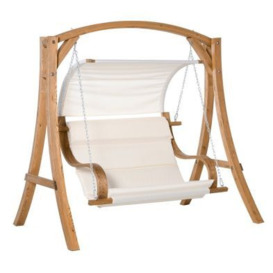Outsunny Wooden Porch A-Frame Swing Chair With Canopy and Cushion for Patio Garden Yard