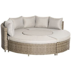 Outsunny 5 Pieces Outdoor PE Rattan Round Garden Daybed with Cushions