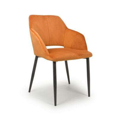 Pair of Contemporary Dining Chairs Orange Brushed Velvet