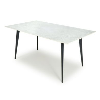 Industrial Dining Table White Marble Effect 160cm - Black Legs