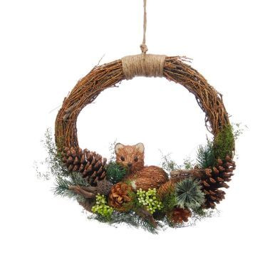 Pinecones & Fox Wreath Christmas Decoration - 33cm